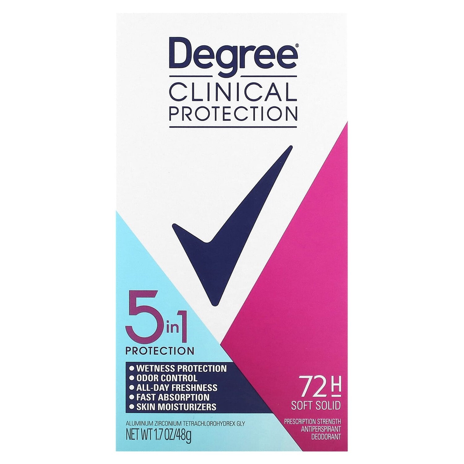 

Clinical Protection, защита 5 в 1, дезодорант-антиперспирант, мягкое твердое вещество, 48 г (1,7 унции), Degree