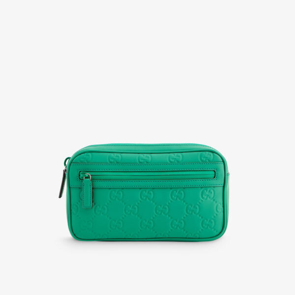 

Кожаная поясная сумка с тисненой монограммой Gucci, цвет nsham/blk
