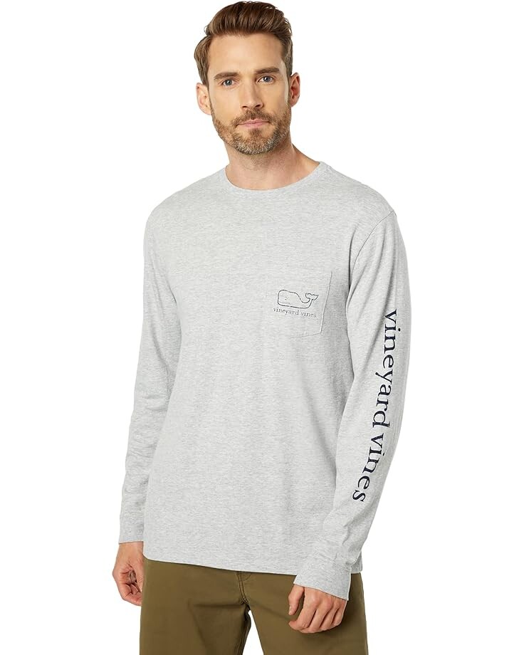 

Футболка Vineyard Vines Long Sleeve Vintage Whale Pocket T-Shirt, цвет Grey Heather