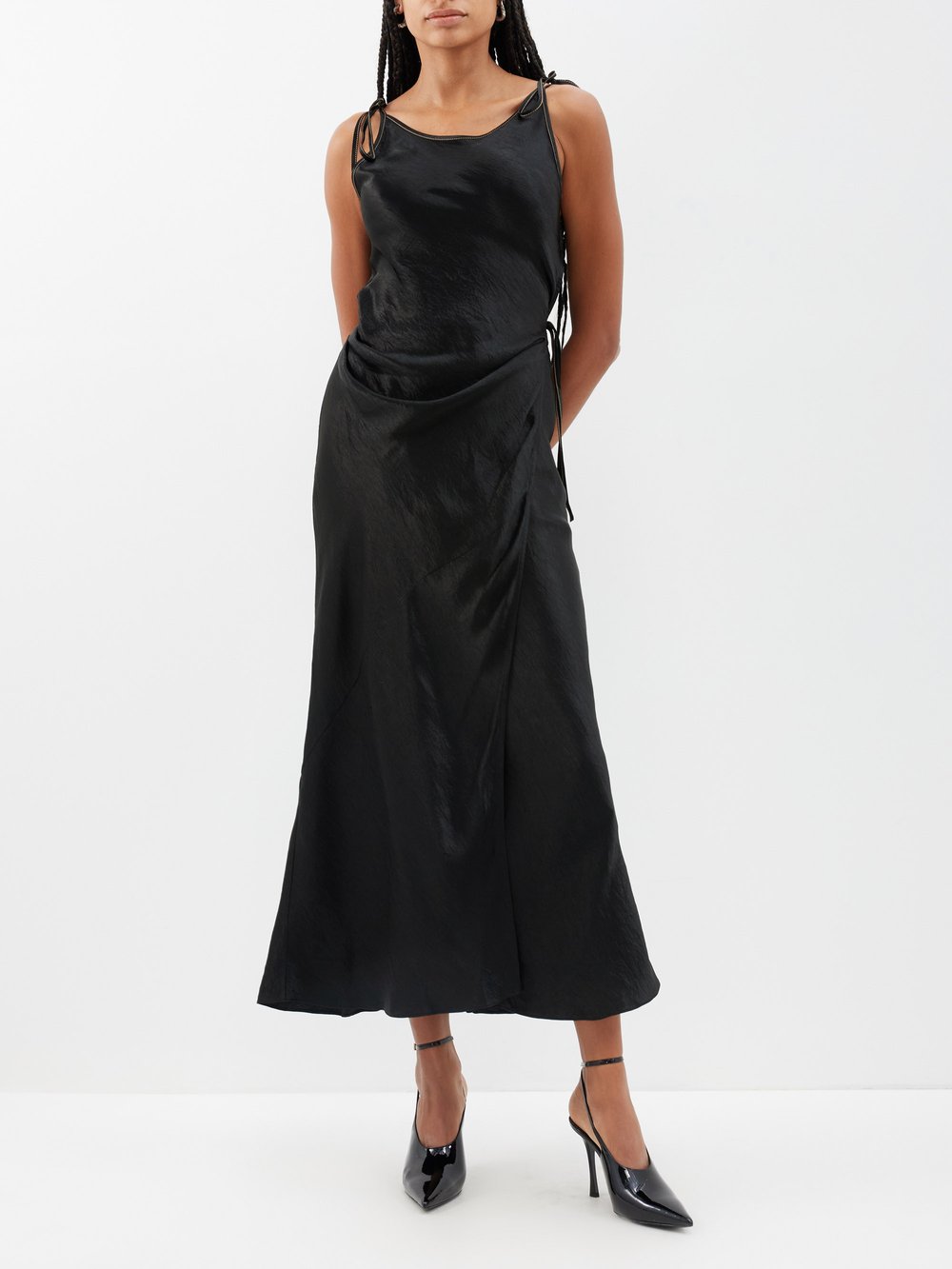 Атласное платье dayla с галстуком-бабочкой Acne Studios, черный черное платье миди с рюшами acne studios цвет black