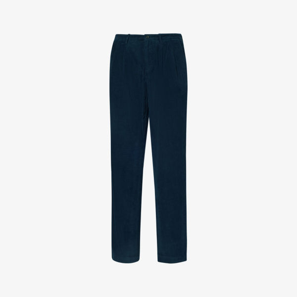 Зауженные брюки классического кроя из хлопкового вельвета Sunspel, темно-синий цена и фото
