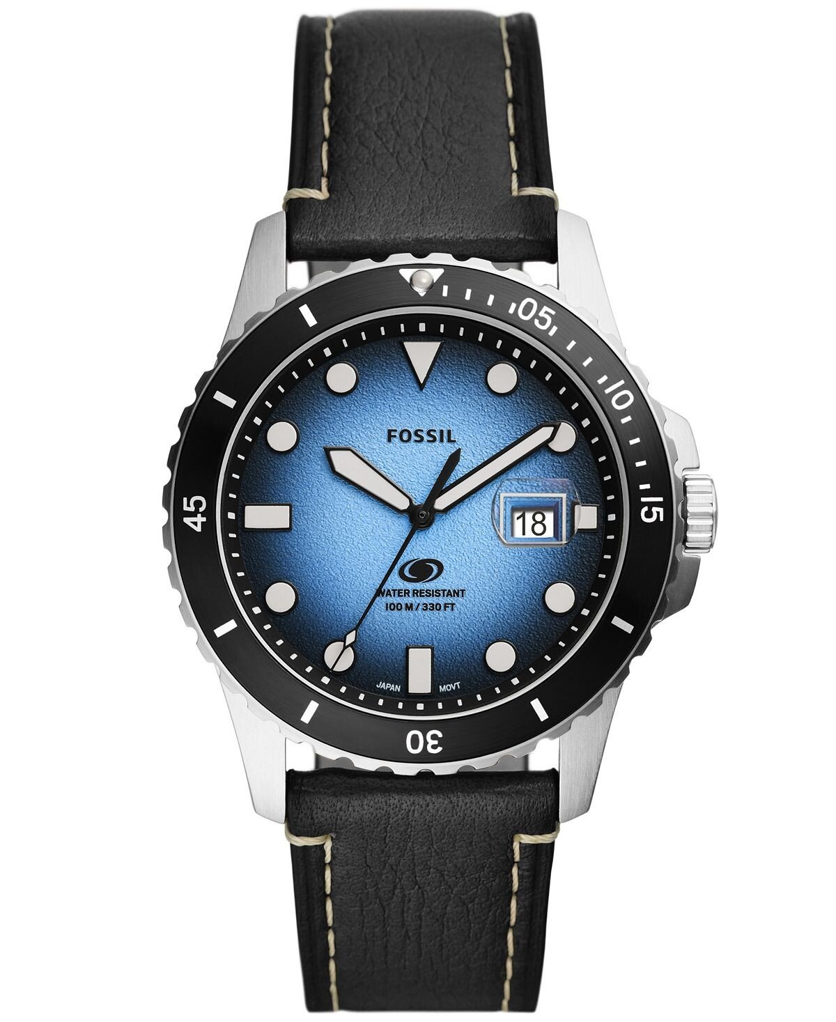 

Мужские часы Fossil Blue с тремя стрелками и датой, черный кожаный ремешок, 42 мм