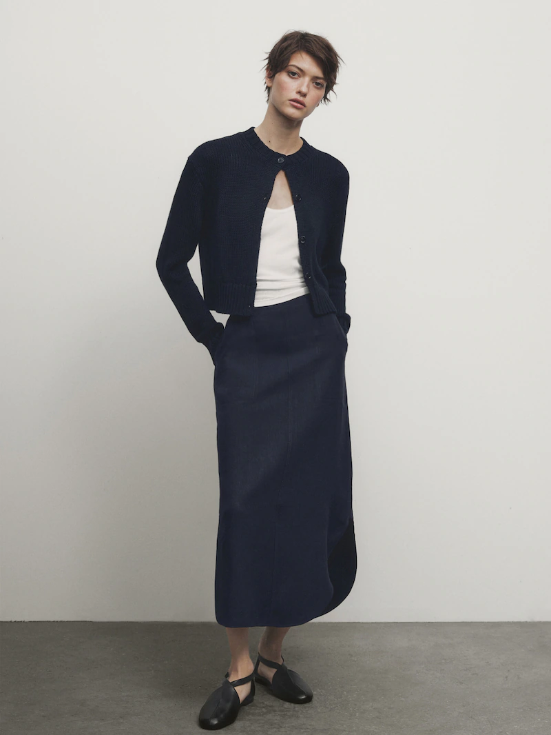 

Джинсовая юбка миди Massimo Dutti, синий