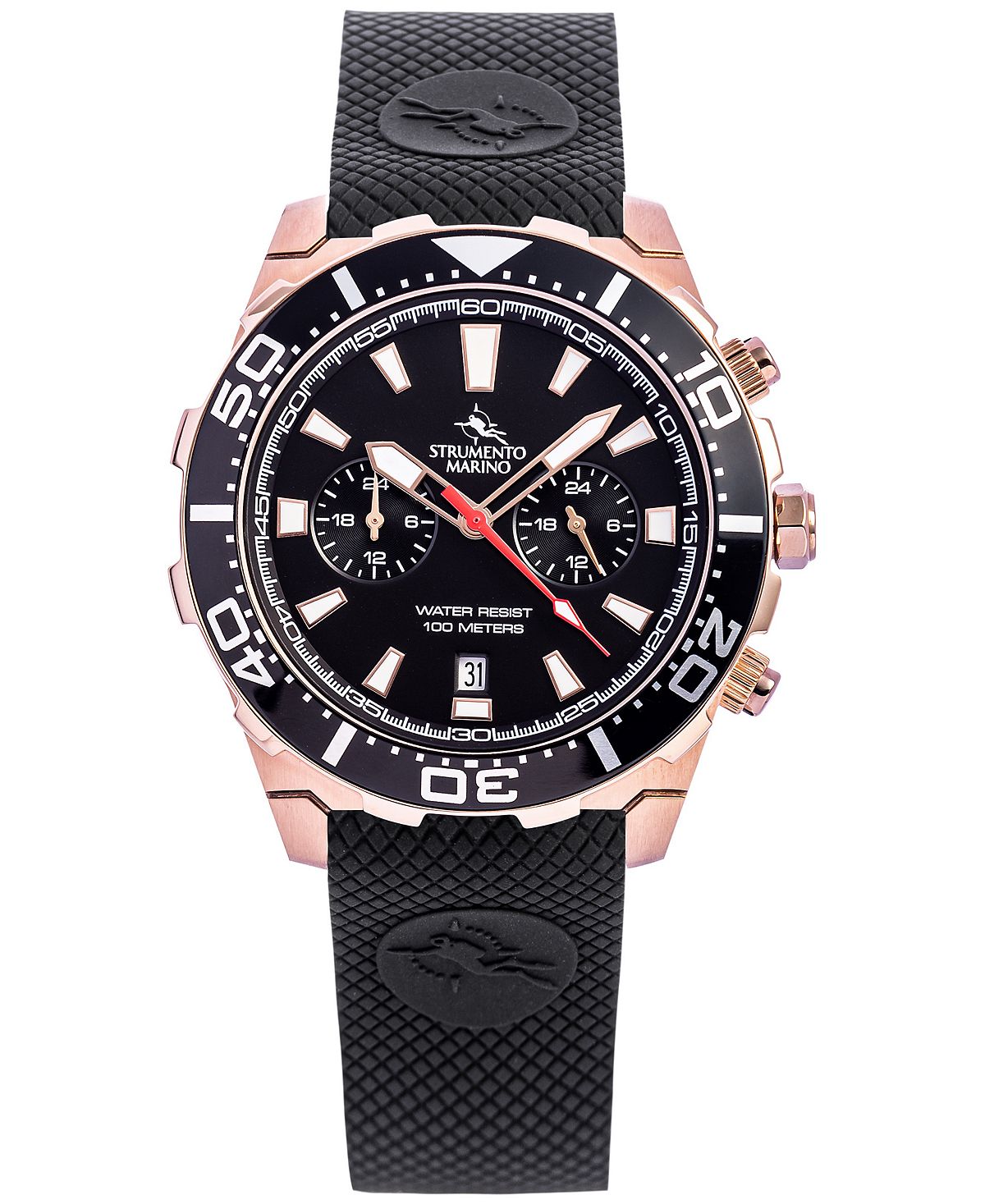 цена Мужские часы Skipper с двумя часовыми поясами, черный силиконовый ремешок, 44 мм Strumento Marino