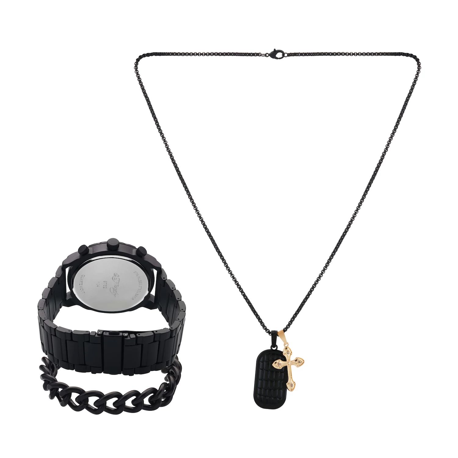 Подарочный набор из часов и ожерелья с черным металлическим браслетом 50 мм Ed Hardy