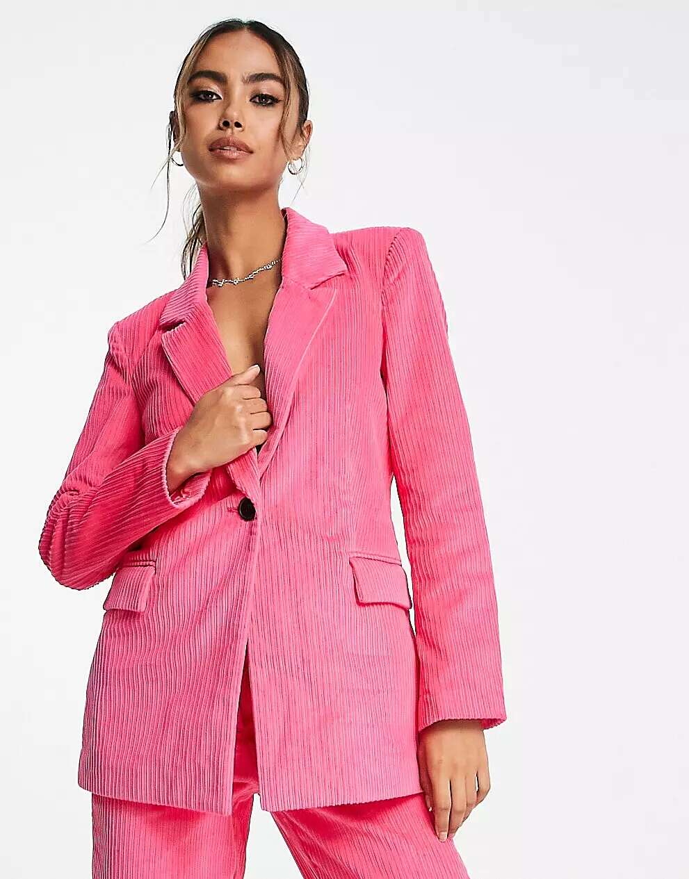 Розовый вельветовый пиджак строгого кроя Vero Moda