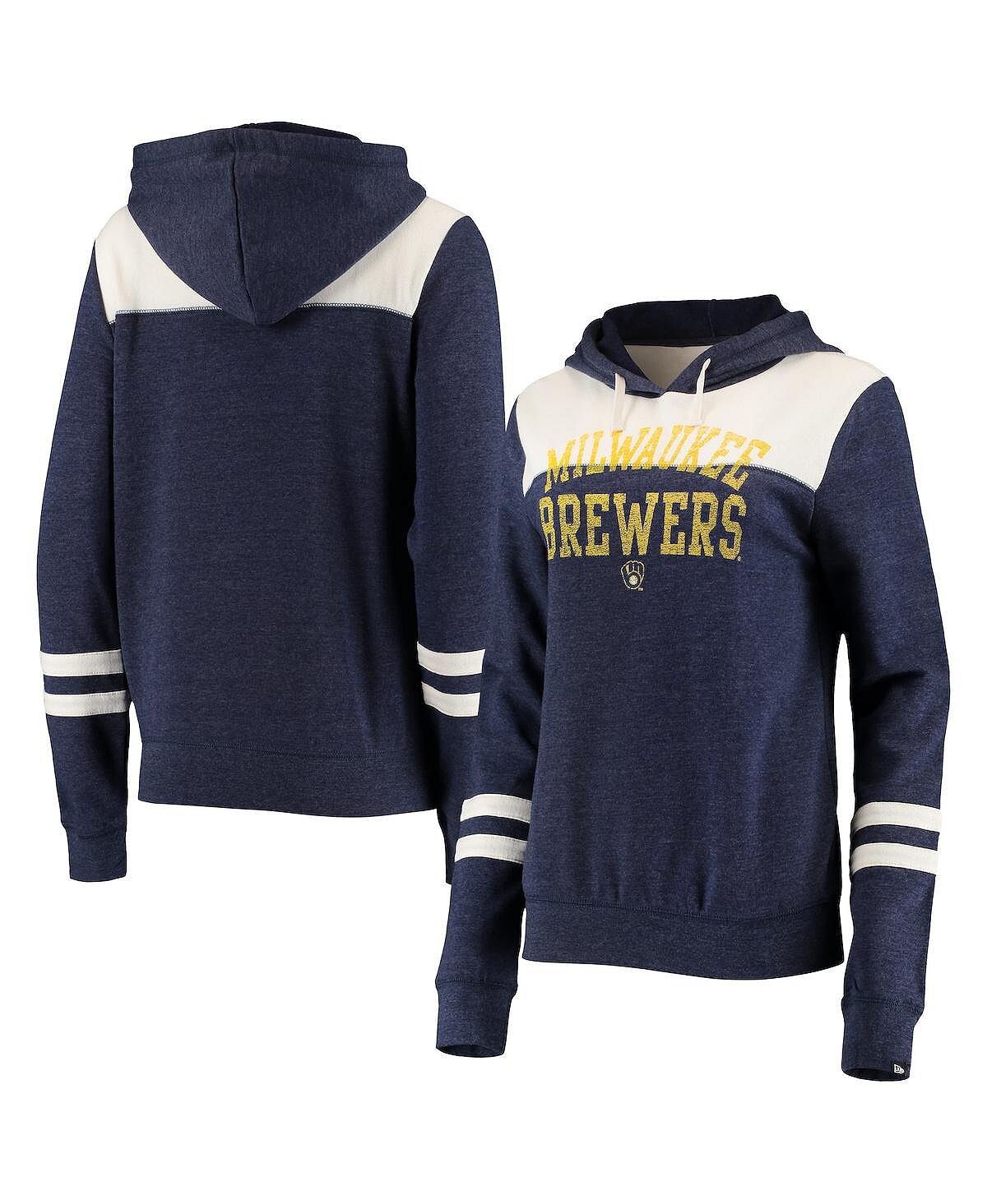 

Женский темно-синий и белый пуловер с капюшоном Milwaukee Brewers Colorblock Tri-Blend с принтом меланхолии New Era