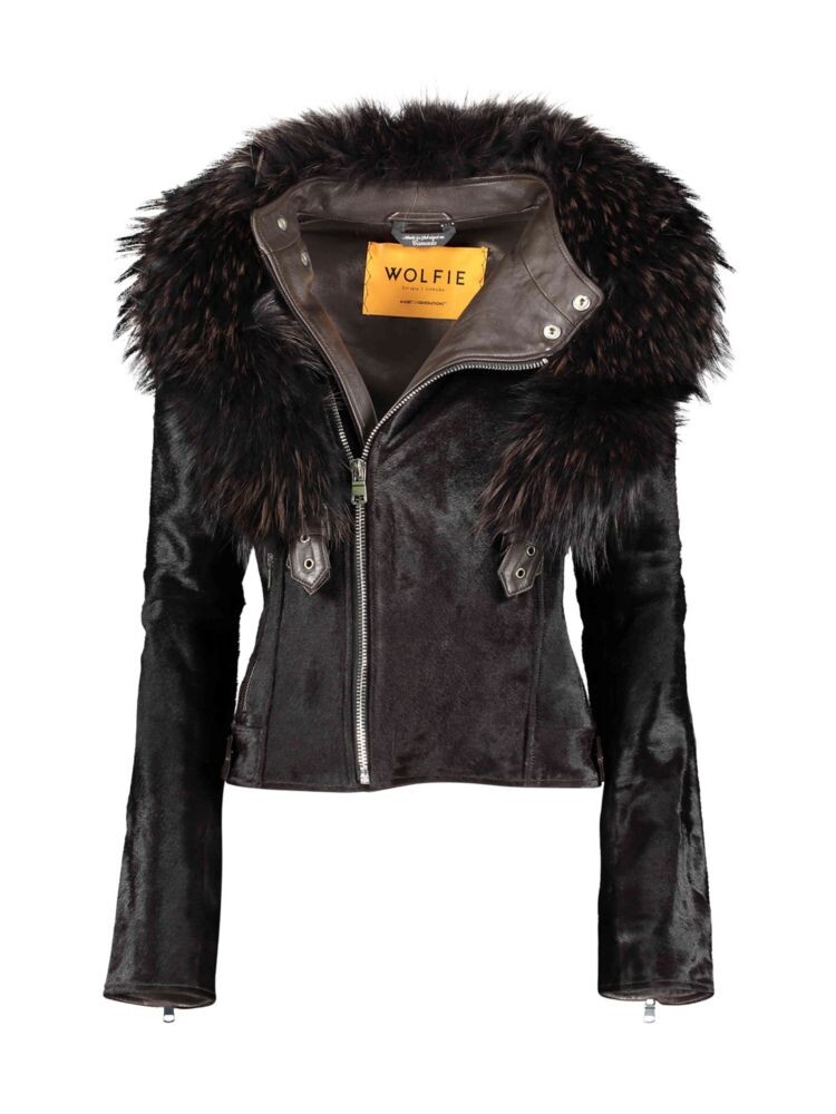 

Мотоциклетная куртка Made For Generations из телячьей кожи и овчины Toscana Wolfie Furs, цвет Brown Frost