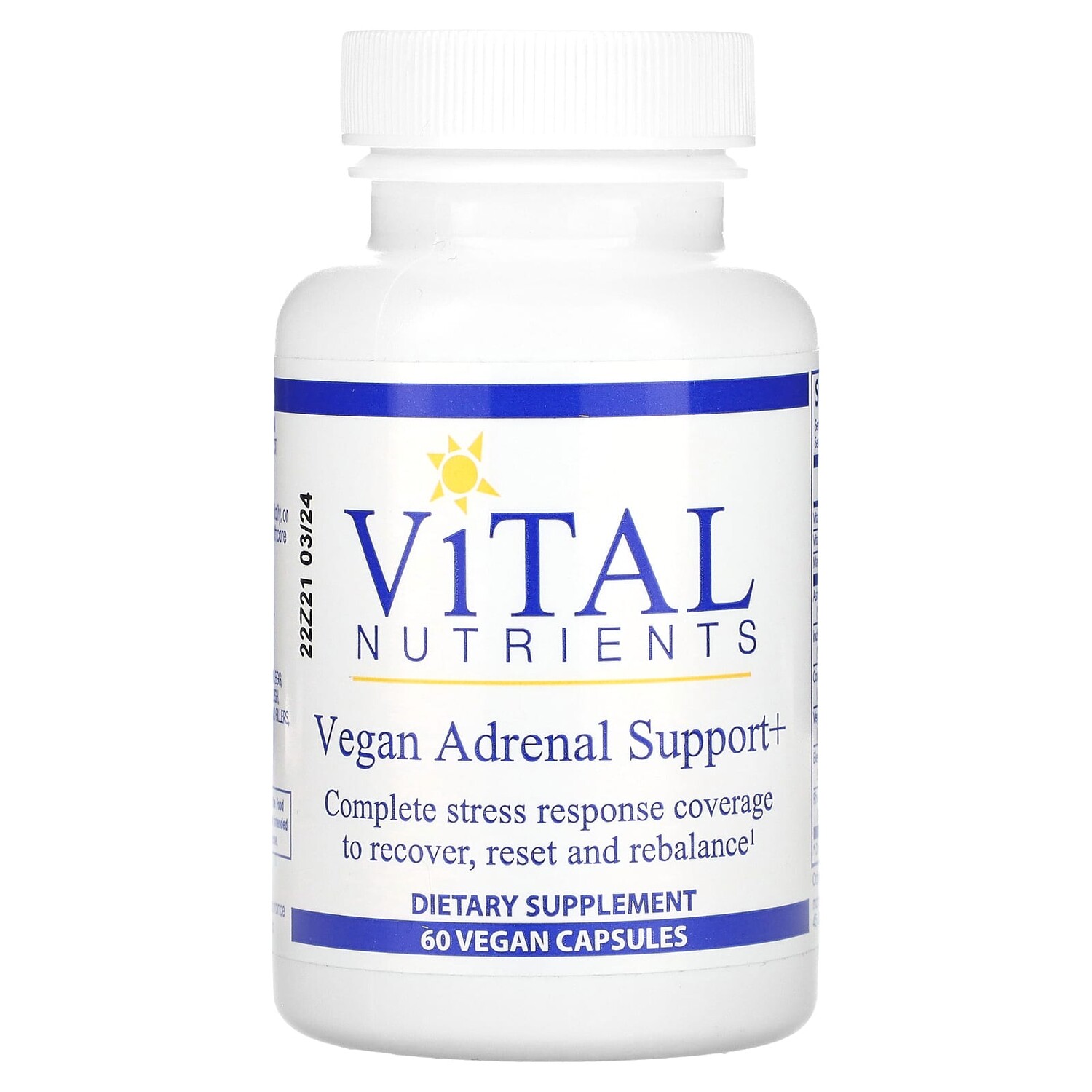 

Vegan Adrenal Support +, 60 веганских капсул, Vital Nutrients