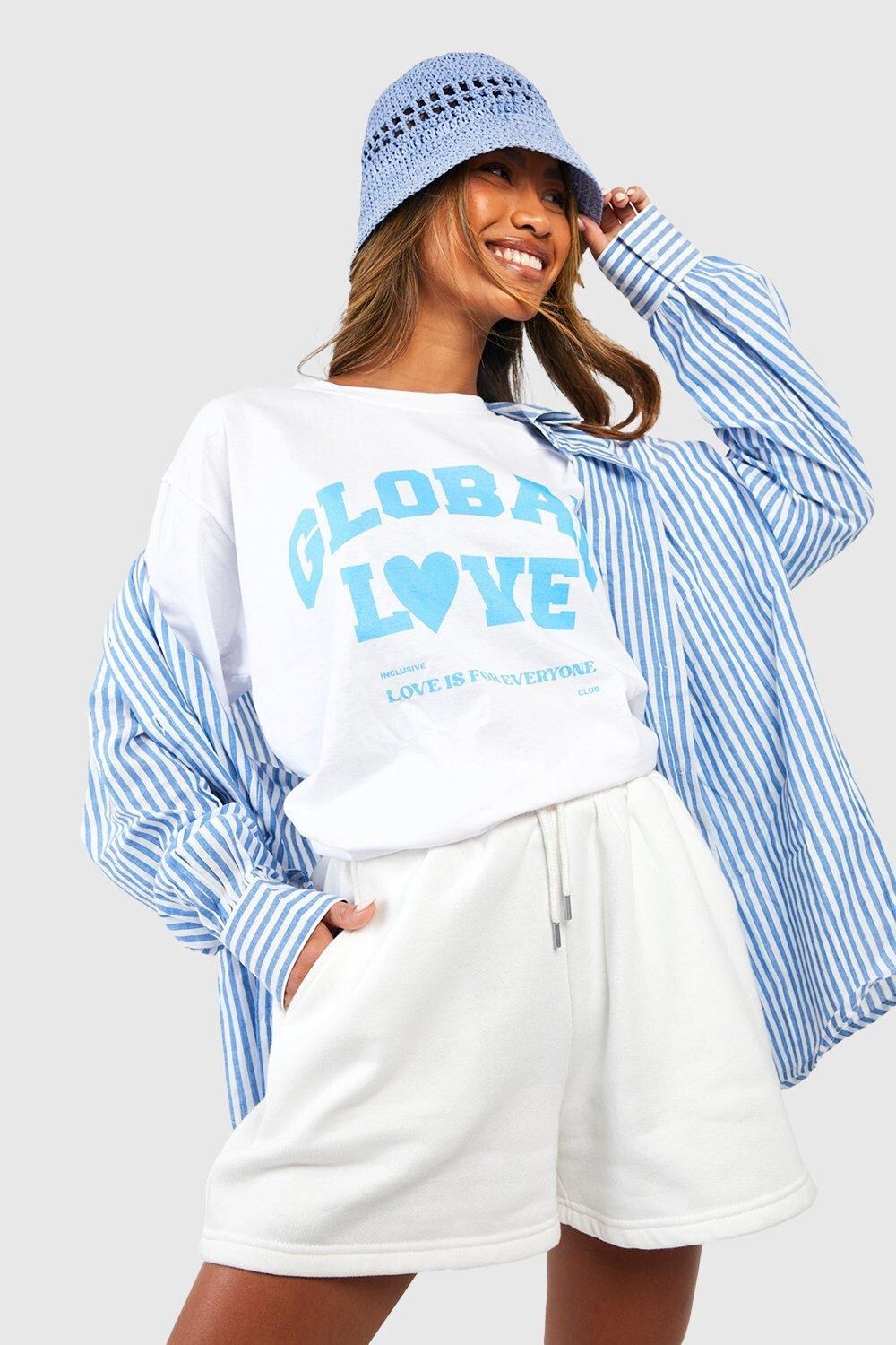 

Футболка оверсайз с принтом love Boohoo, белый