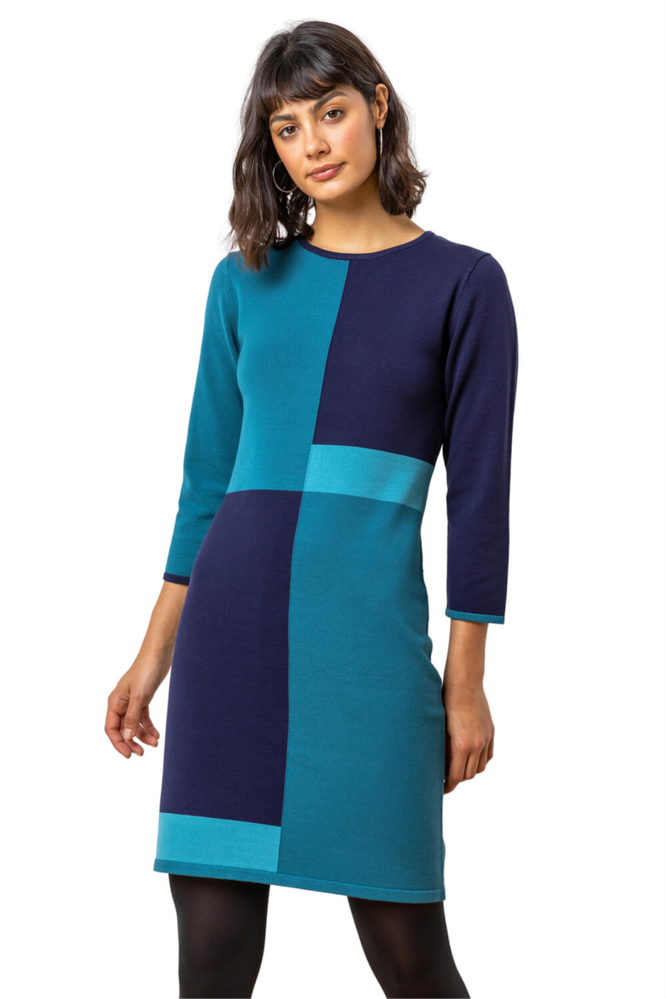 Синее трикотажное платье с цветовыми блоками Roman