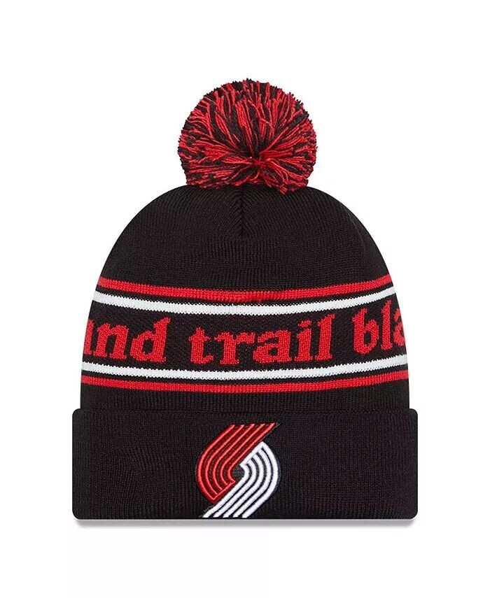 

Мужская черная вязаная шапка Portland Trail Blazers с манжетами и помпоном New Era, черный