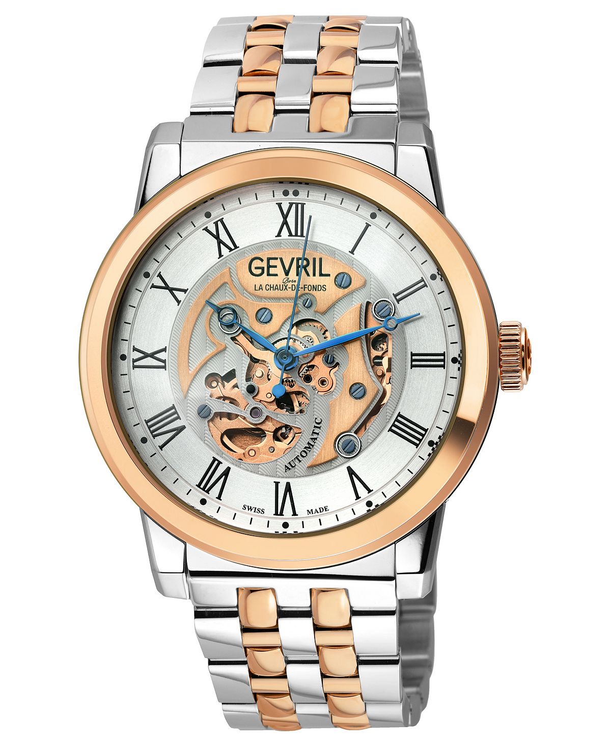 цена Мужские швейцарские автоматические двухцветные часы Vanderbilt из нержавеющей стали, 47 мм Gevril