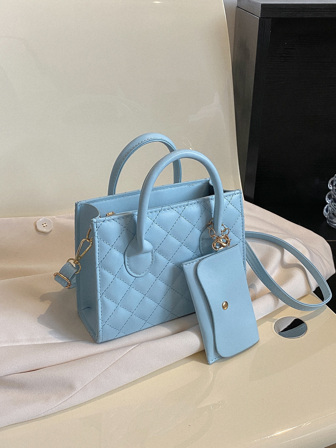Легкая деловая повседневная стеганая квадратная сумка с портмоне для девочек-подростков, синий