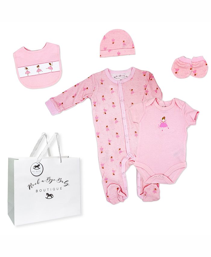 Подарочный набор для новорожденных, набор из 6 предметов Rock-A-Bye Baby Boutique, розовый боди и митенки ellis l