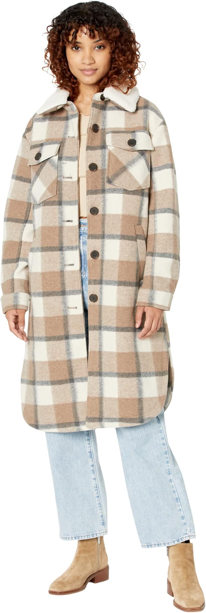 цена Пальто Faux Mixed Wool Shacket Sanctuary, цвет Brown Plaid