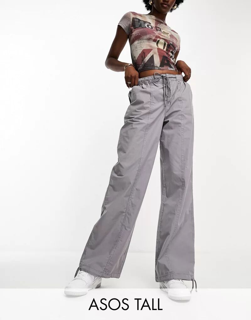 Серые брюки-карго с отстрочкой ASOS Tall