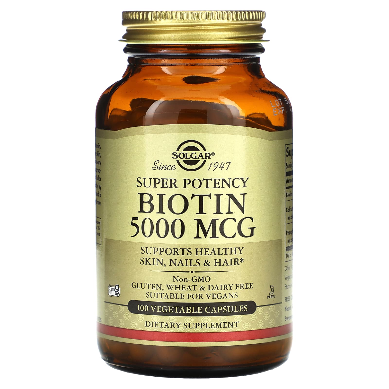 Solgar Биотин 5000 мкг 100 вегетарианских капсул solgar улучшенный ацидофилус 100 вегетарианских капсул