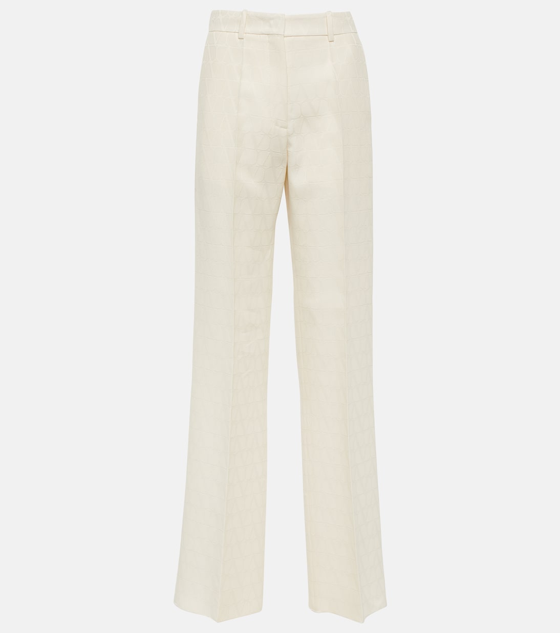 Широкие брюки из шерсти и шелка с высокой посадкой Valentino, бежевый