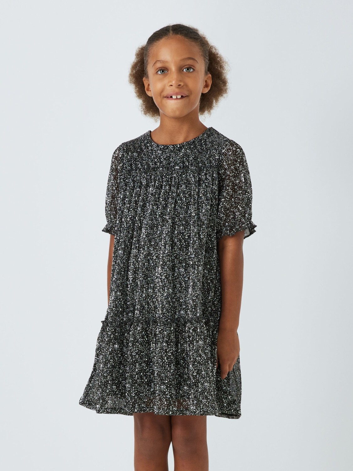 

Детское плиссированное многоярусное платье из фольги John Lewis, черное серебро