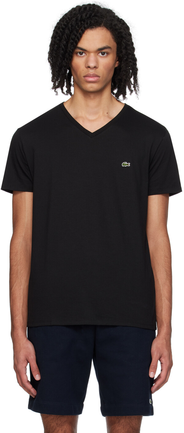 

Черная футболка с v-образным вырезом Lacoste