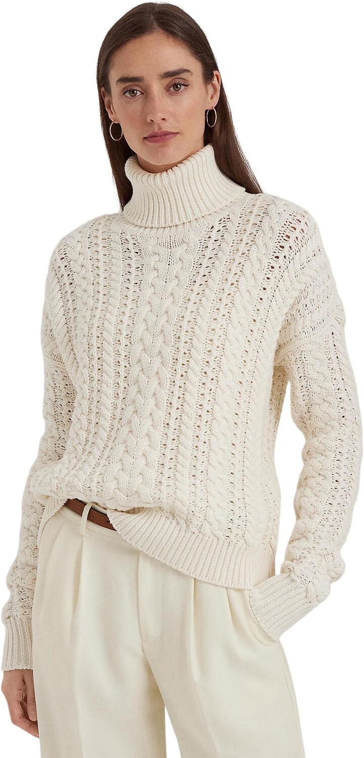 

Свитер Cable-Knit Cotton-Blend Turtleneck LAUREN Ralph Lauren, цвет Mascarpone Cream