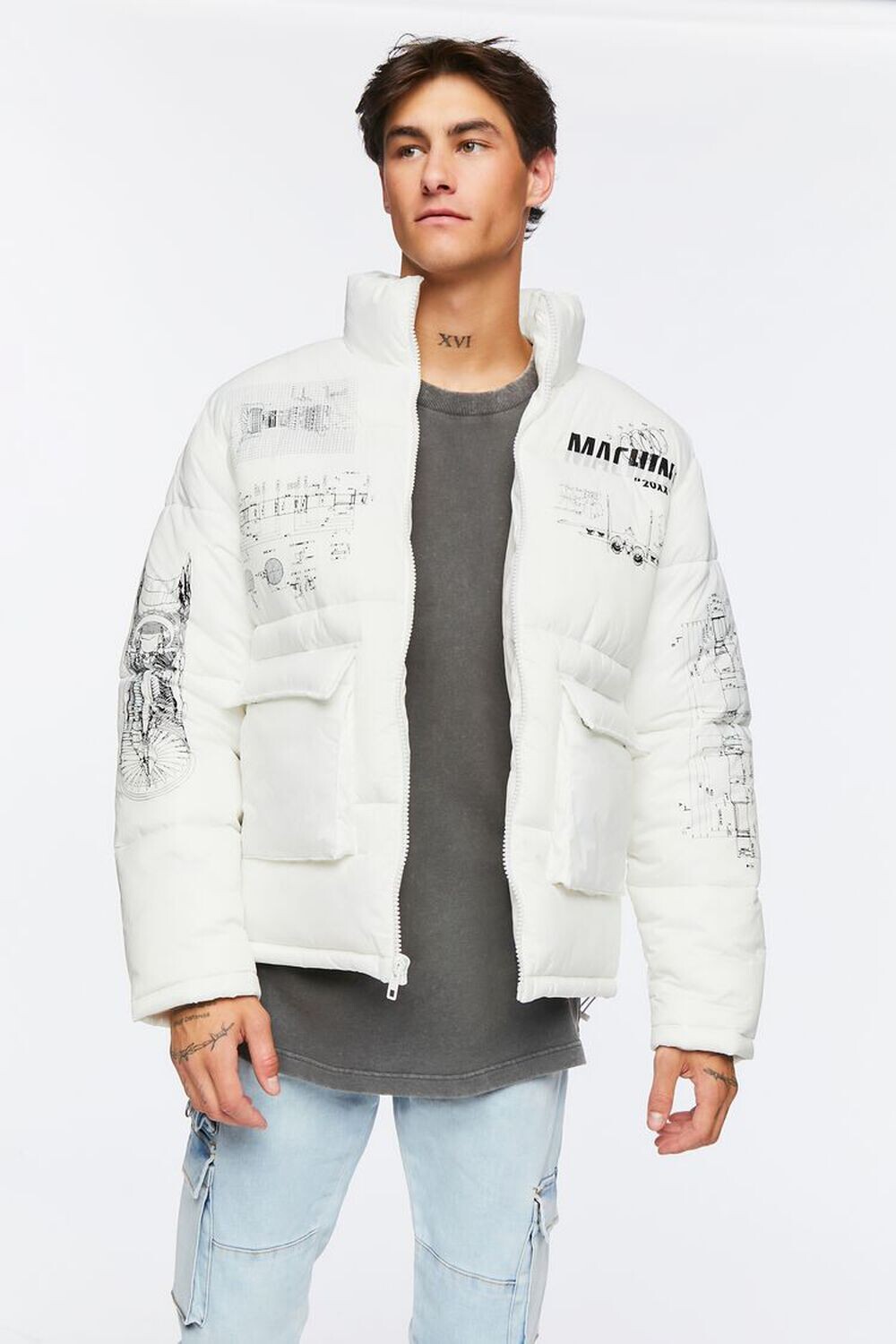 

Пуховик с графическим рисунком Blueprint Forever 21, белый