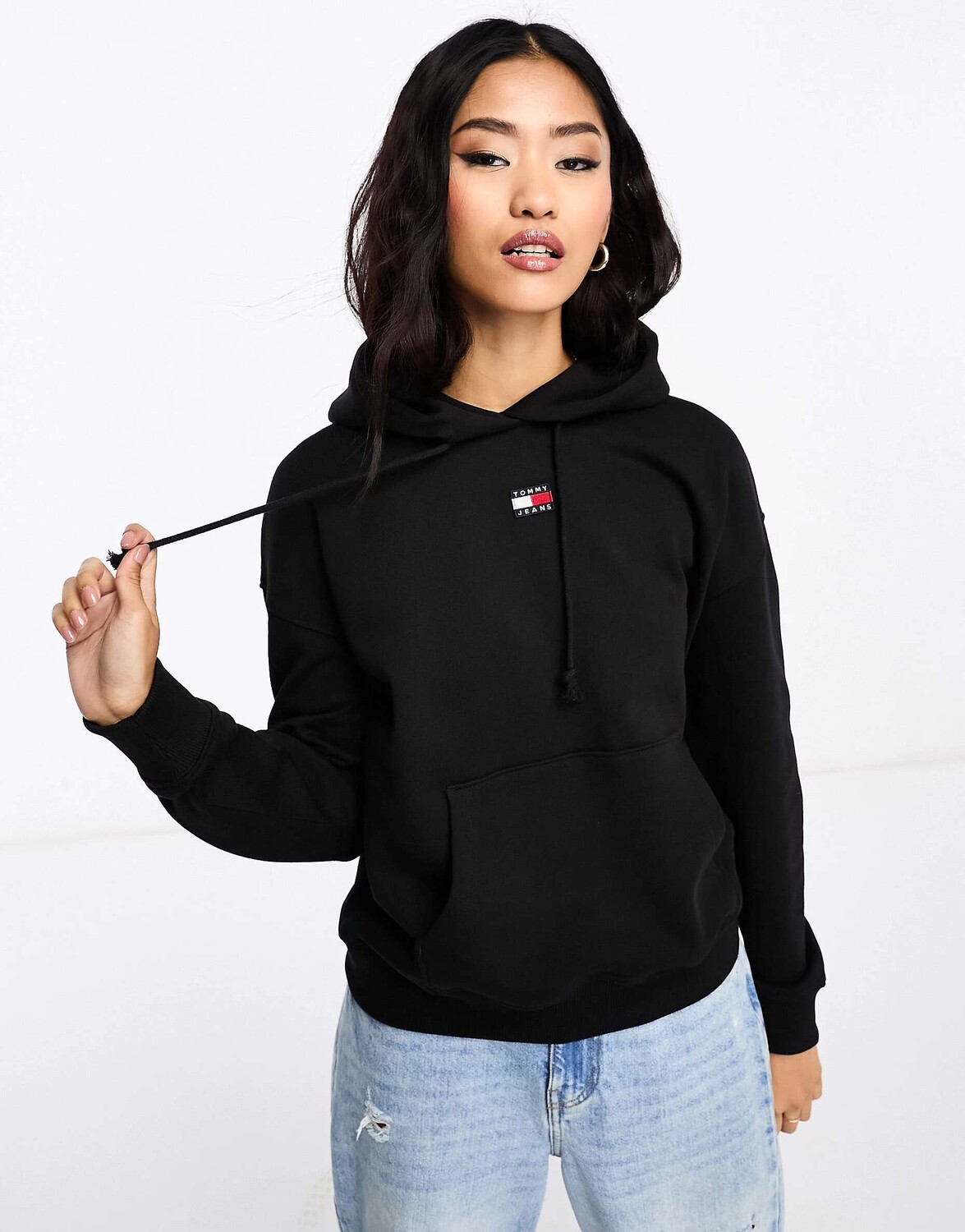 

Черное худи свободного кроя с логотипом размера XS Tommy Jeans, Черный