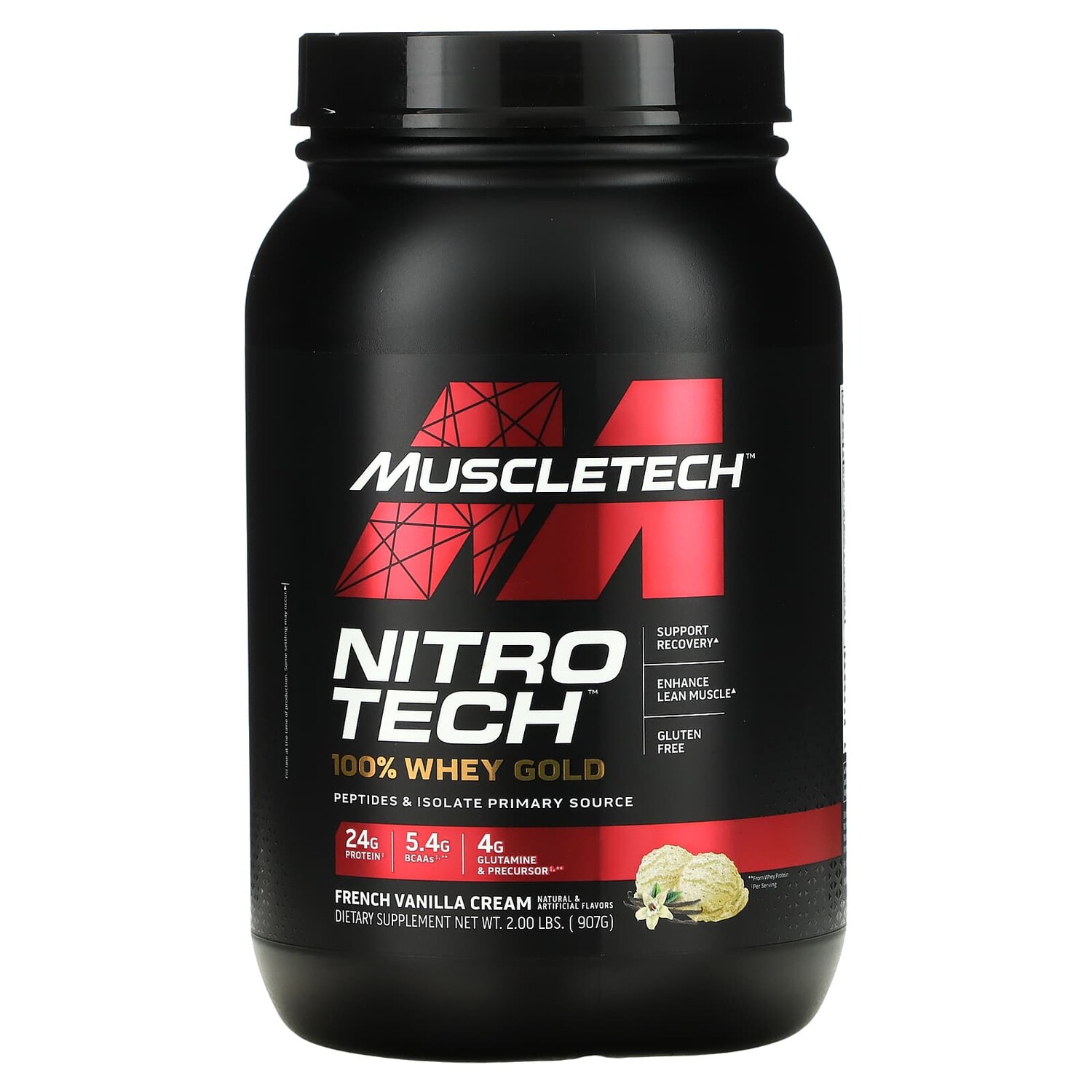 

Nitro Tech, 100% Whey Gold (100% сыворотка), французский ванильный крем, 907 г (2 фунта), MuscleTech