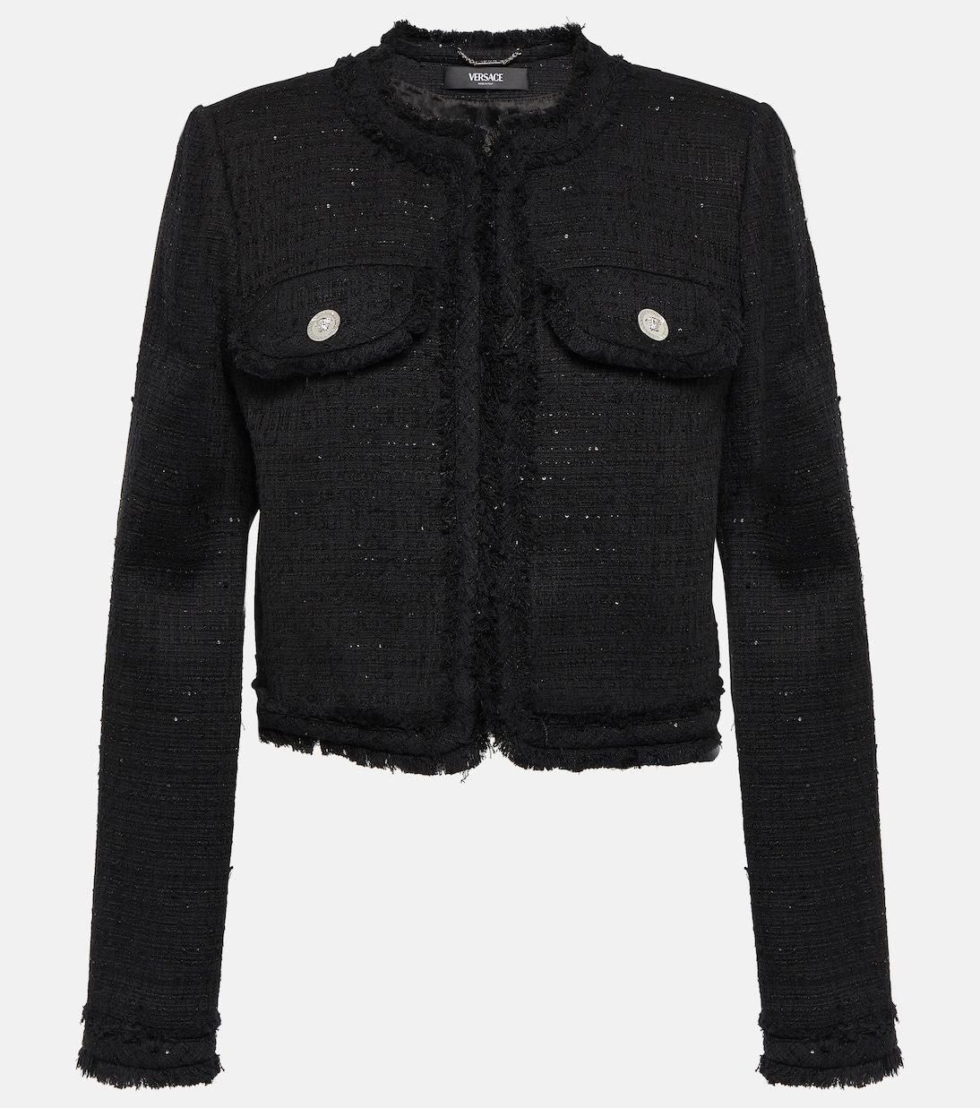 Твидовый пиджак из смесового хлопка Versace, черный