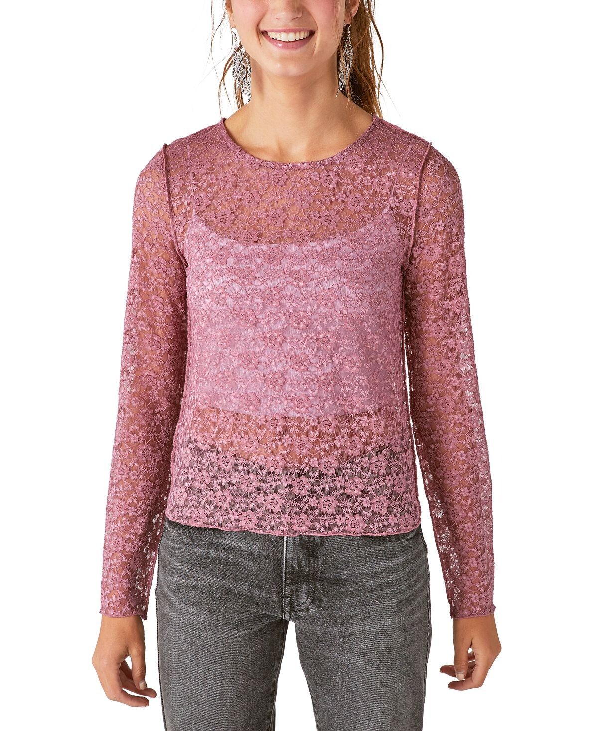 

Кружевной топ с круглым вырезом и длинными рукавами Lucky Brand