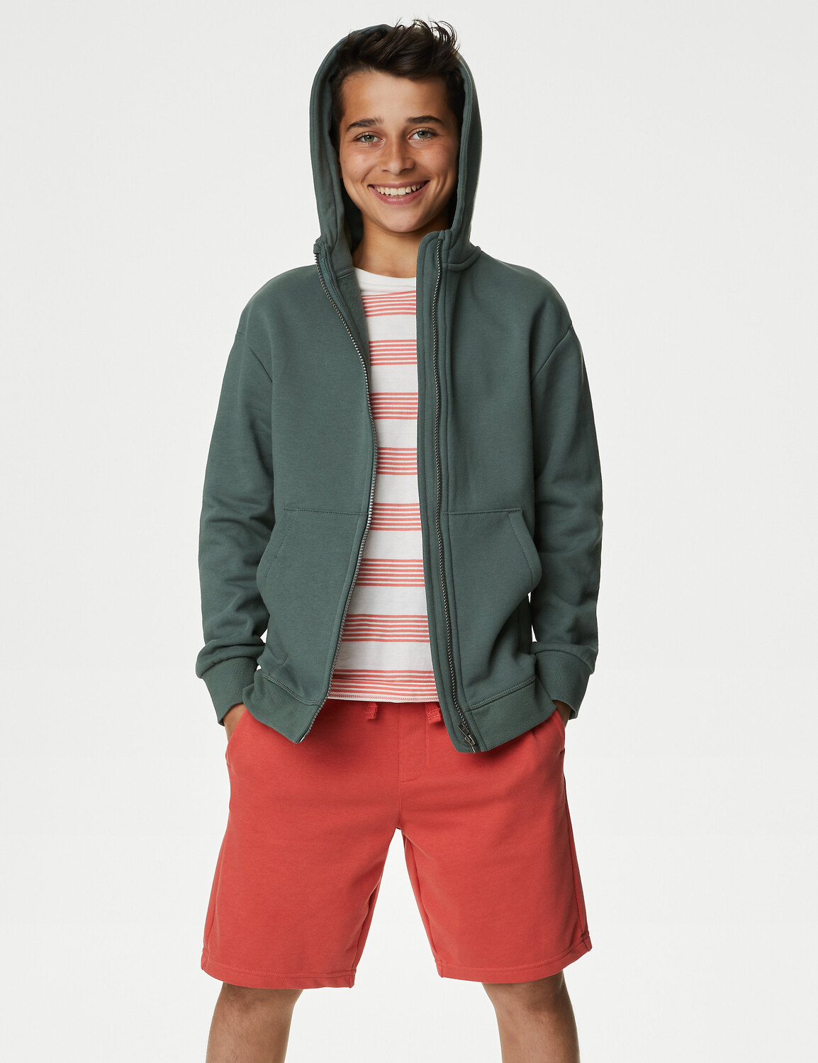 

Однотонная толстовка с капюшоном на молнии из хлопка (6–16 лет) Marks & Spencer
