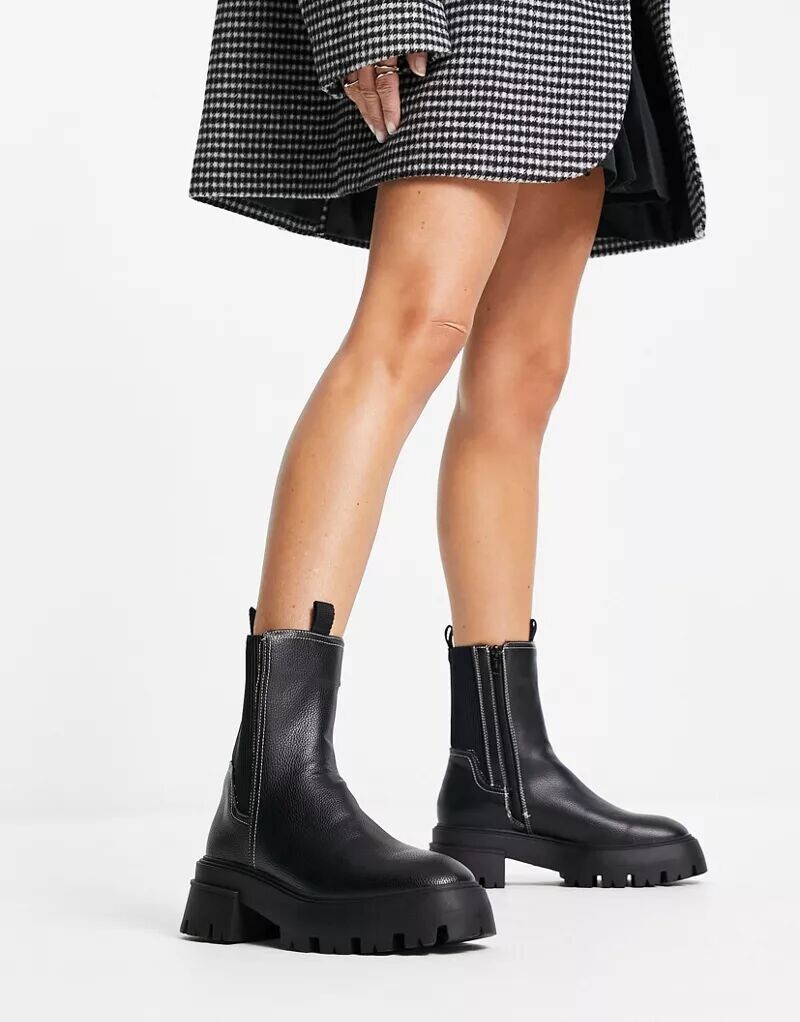 

Черные ботинки River Island с эластичной спинкой и толстой подошвой