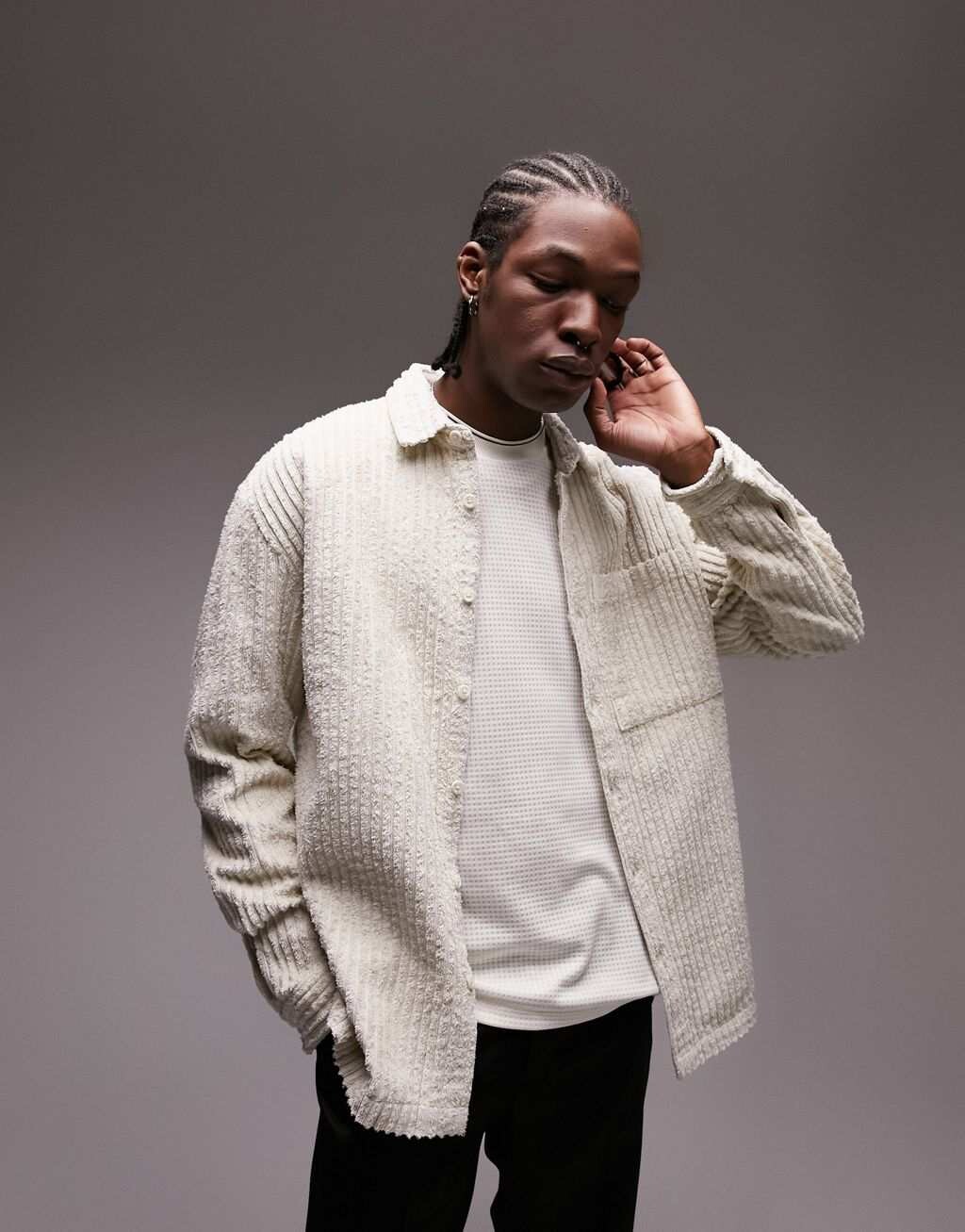 

Короткая вельветовая рубашка оверсайз Topman