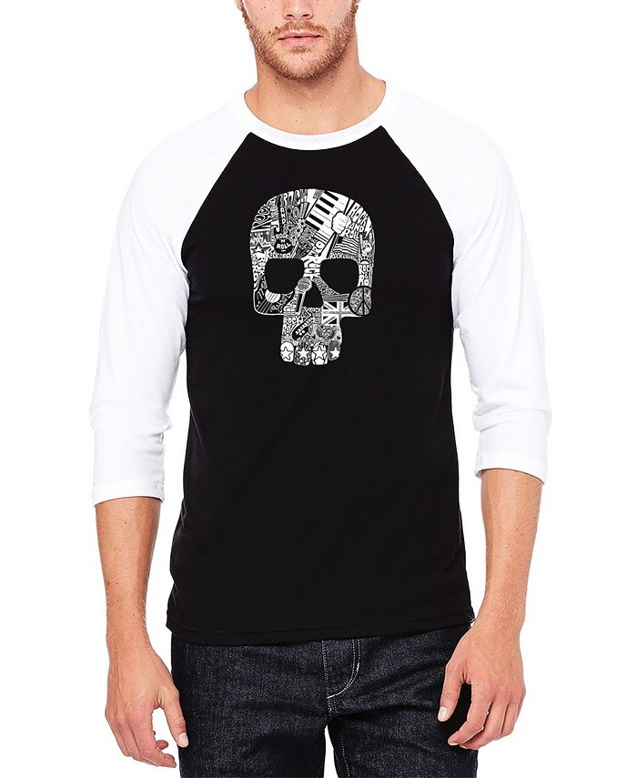 Мужская бейсбольная футболка с надписью Rock N Roll Skull реглан LA Pop Art, черный лучшие зарубежные песни 60 70 годов золотая коллекция рок н ролла и диско