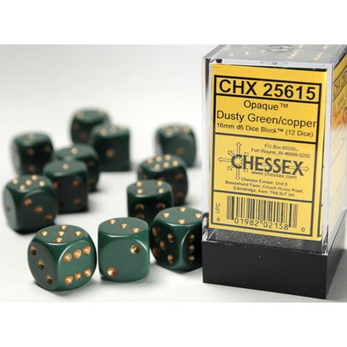 

Аксессуары Chessex Chessex 16mm d6 Set: Opaque - Dusty Green w/Copper (12)