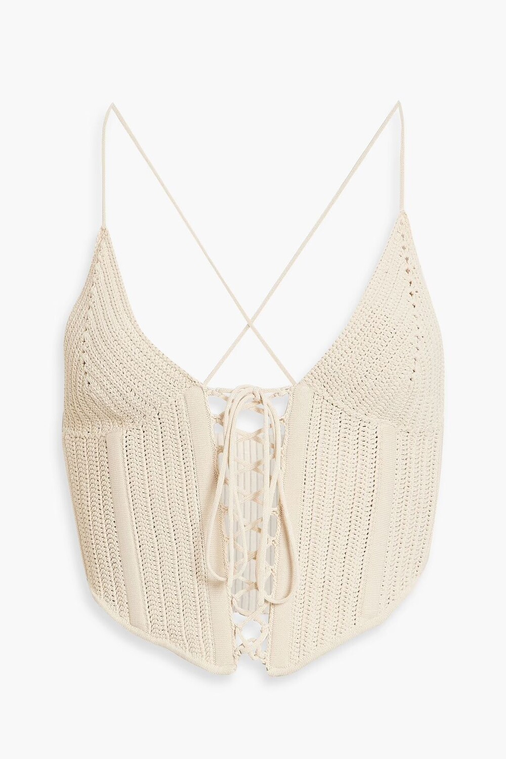 

Укороченный топ на шнуровке, связанный крючком Dion Lee, крем