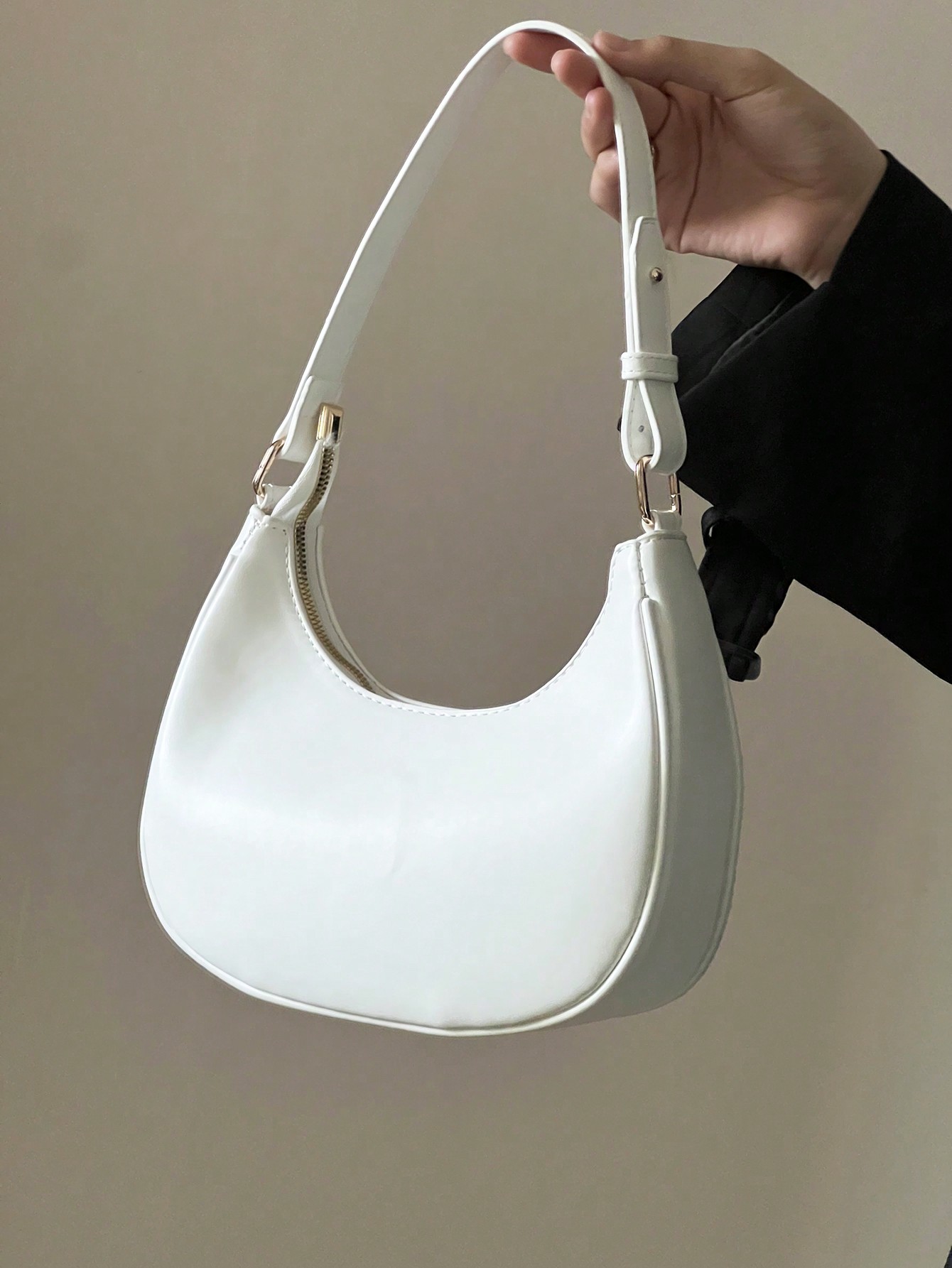 Винтажная ретро-модная повседневная сумка через плечо с блестящей текстурой в форме полумесяца, белый
