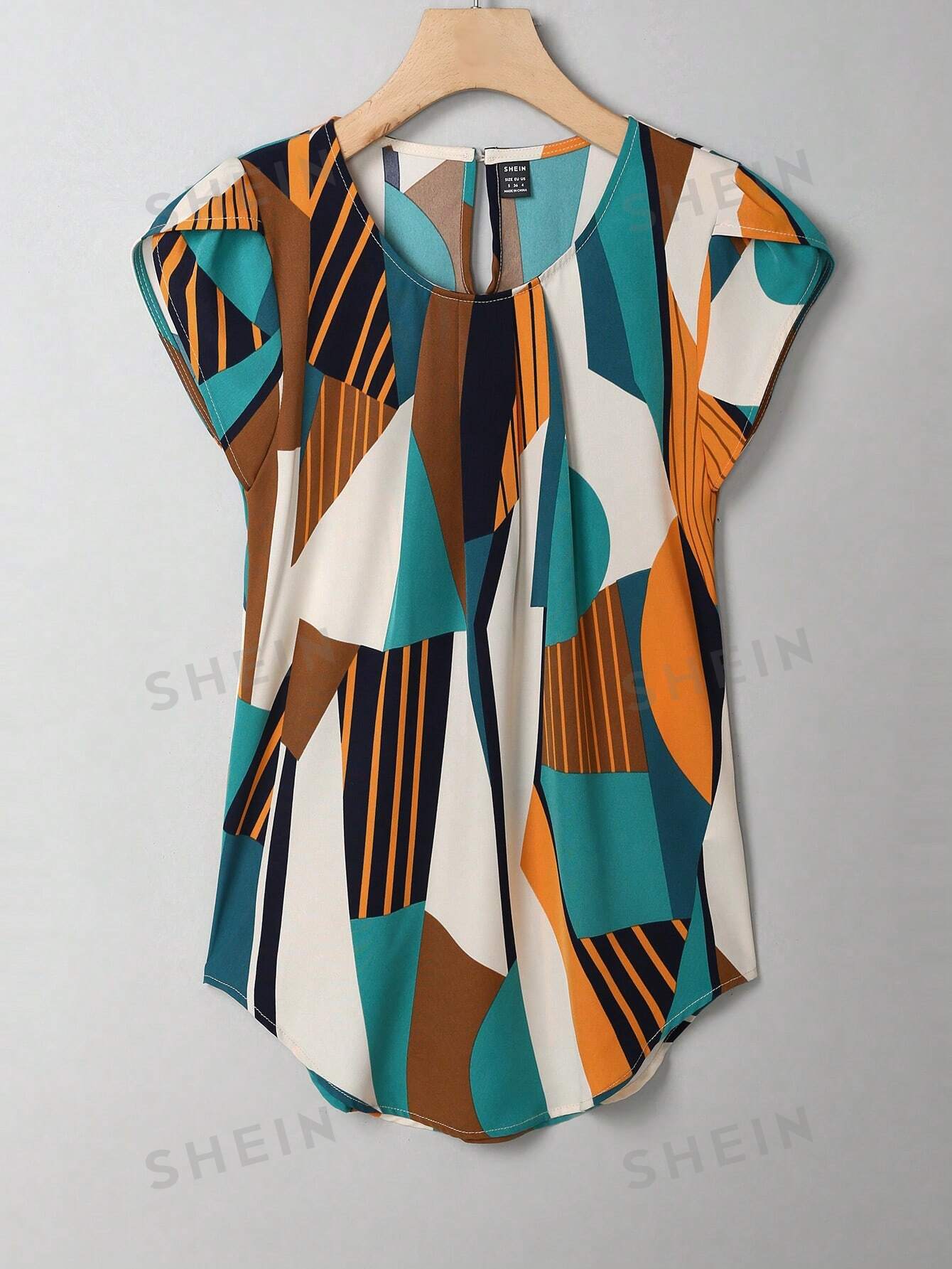 SHEIN LUNE Женская рубашка с круглым вырезом и геометрическим принтом, многоцветный