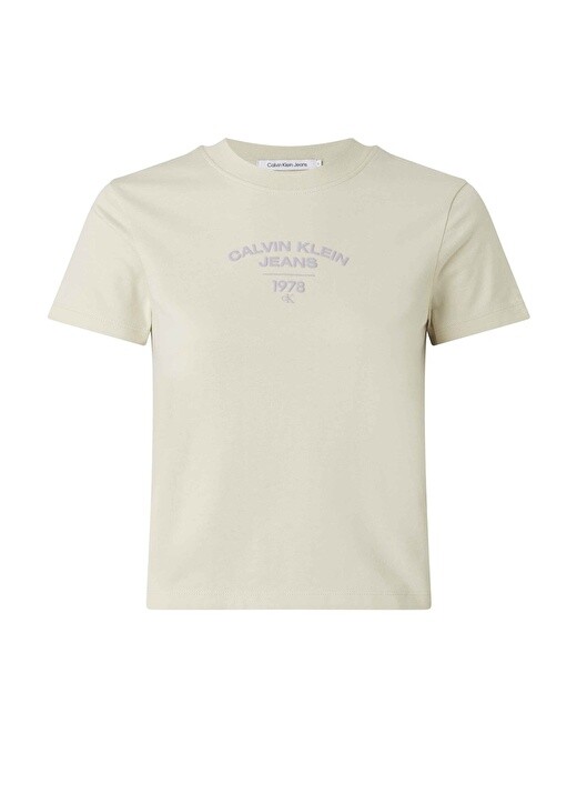 

Бежевая женская футболка с круглым вырезом и принтом Calvin Klein Jeans, Бежевый