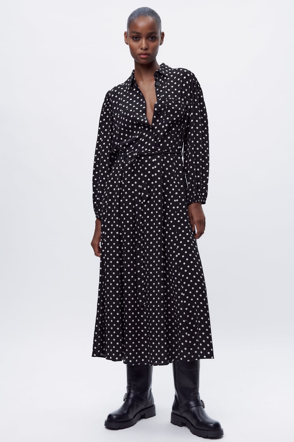 

Платье миди с принтом в горошек ZARA, черный