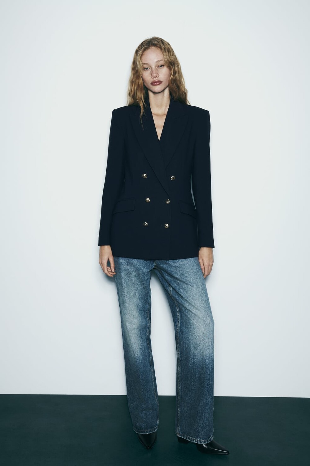 

Приталенный двубортный пиджак ZARA, синий