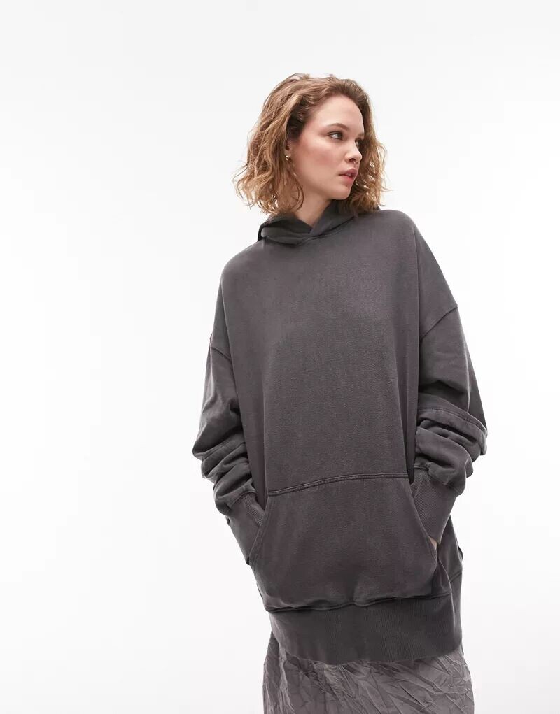 

Темно-угольный худи оверсайз премиум-класса Topshop