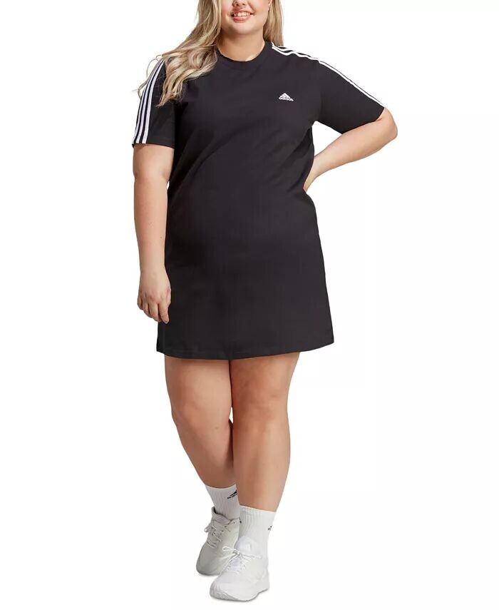 

Платье-футболка с 3 полосками Plus Size Essentials для бойфренда adidas, черный