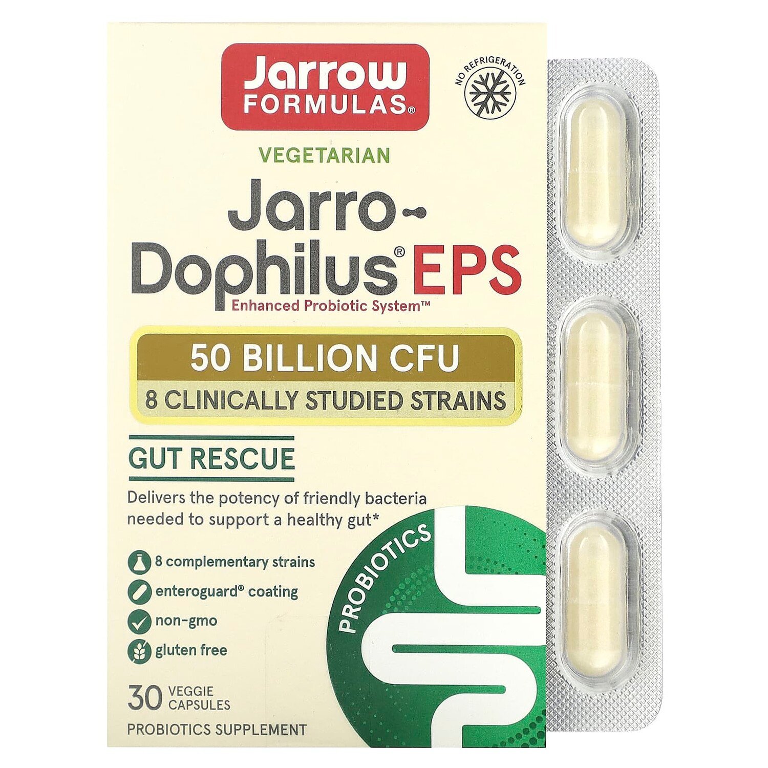 

Jarro-Dophilus EPS, 50 млрд, 30 вегетарианских капсул Enteroguard, Jarrow Formulas