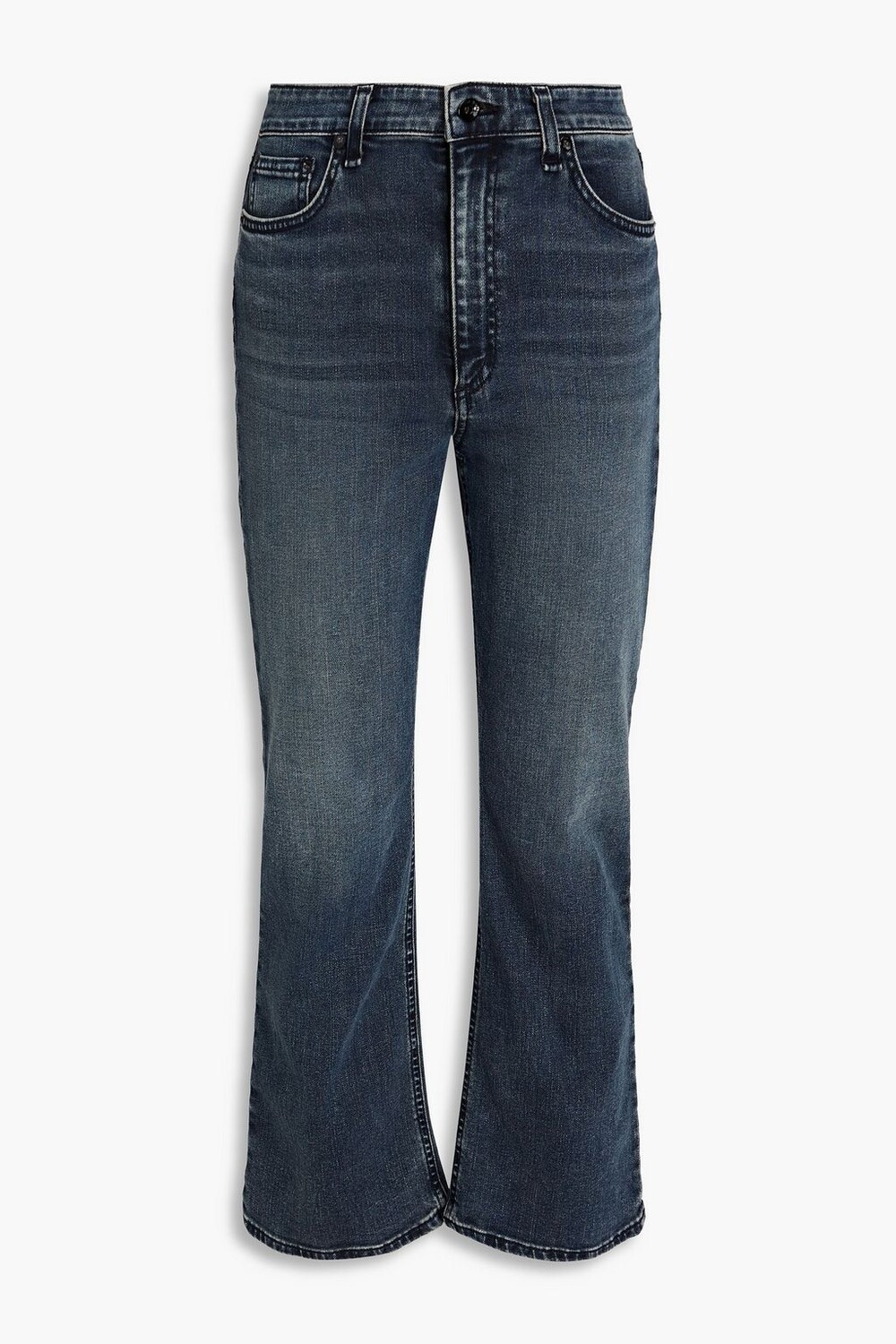 

Расклешенные джинсы с высокой посадкой и потертостями RAG & BONE, синий
