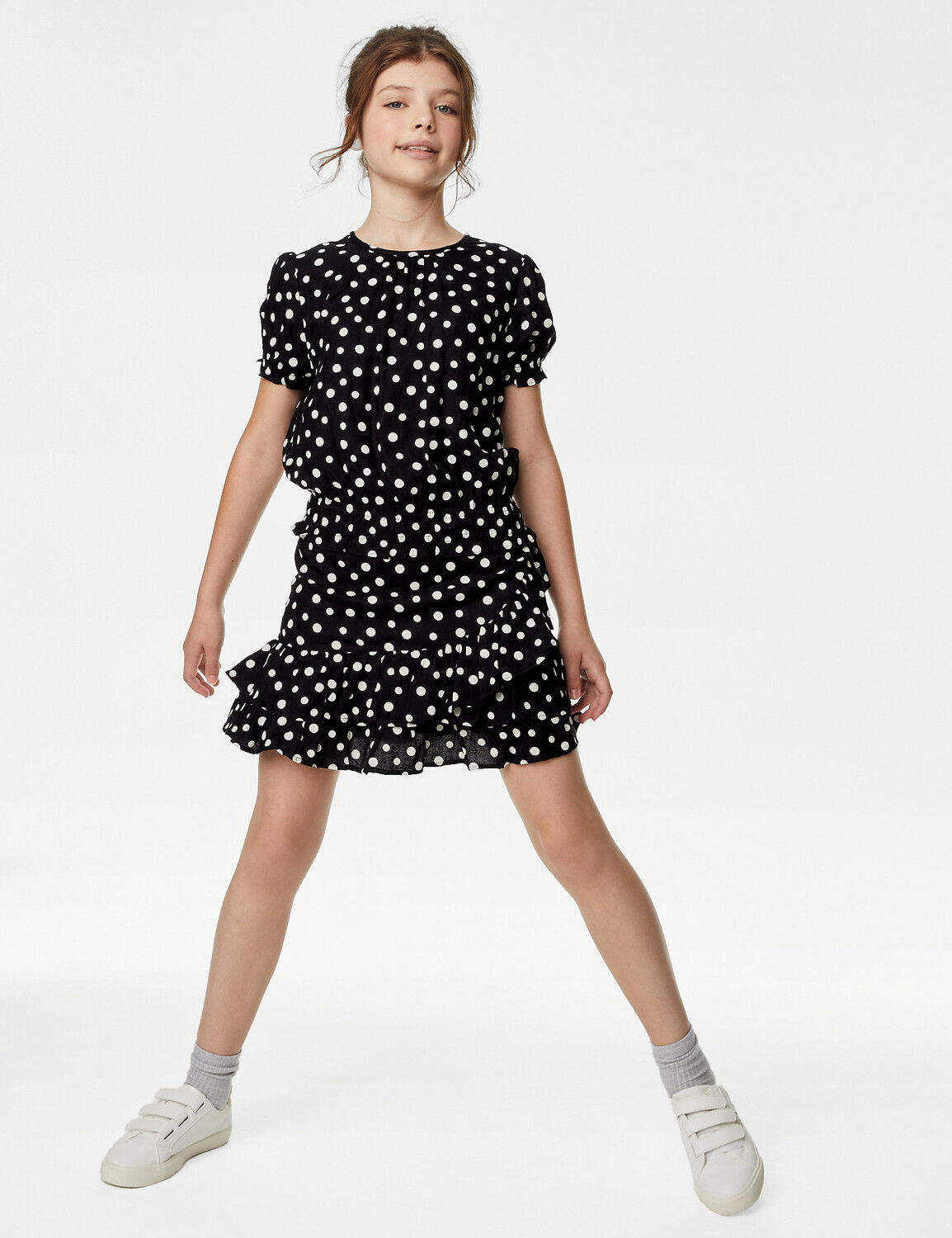 

Наряд в горошек с верхом и низом (6–16 лет) Marks & Spencer, черный микс