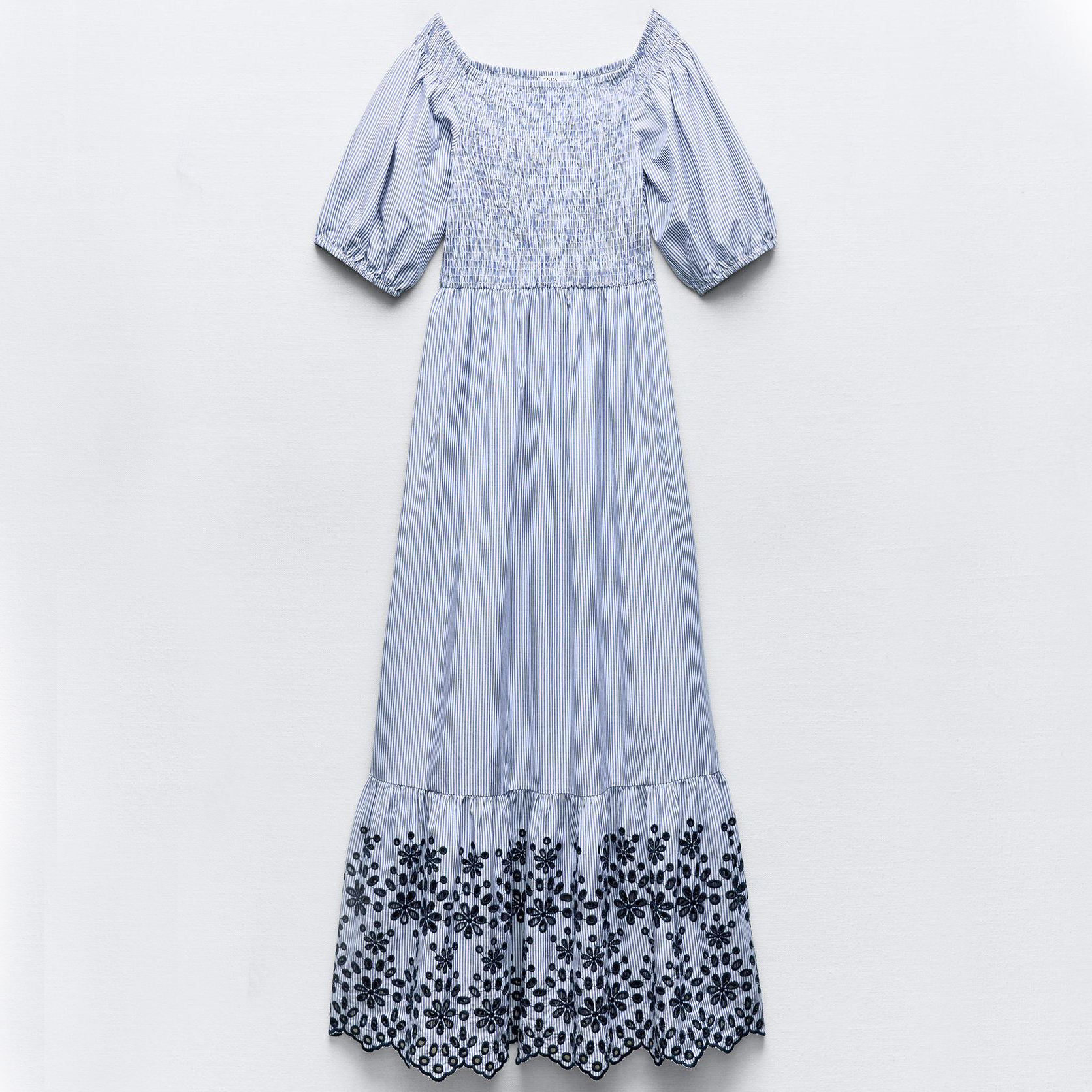 Платье Zara Striped With Cutwork Embroidery, голубой/белый