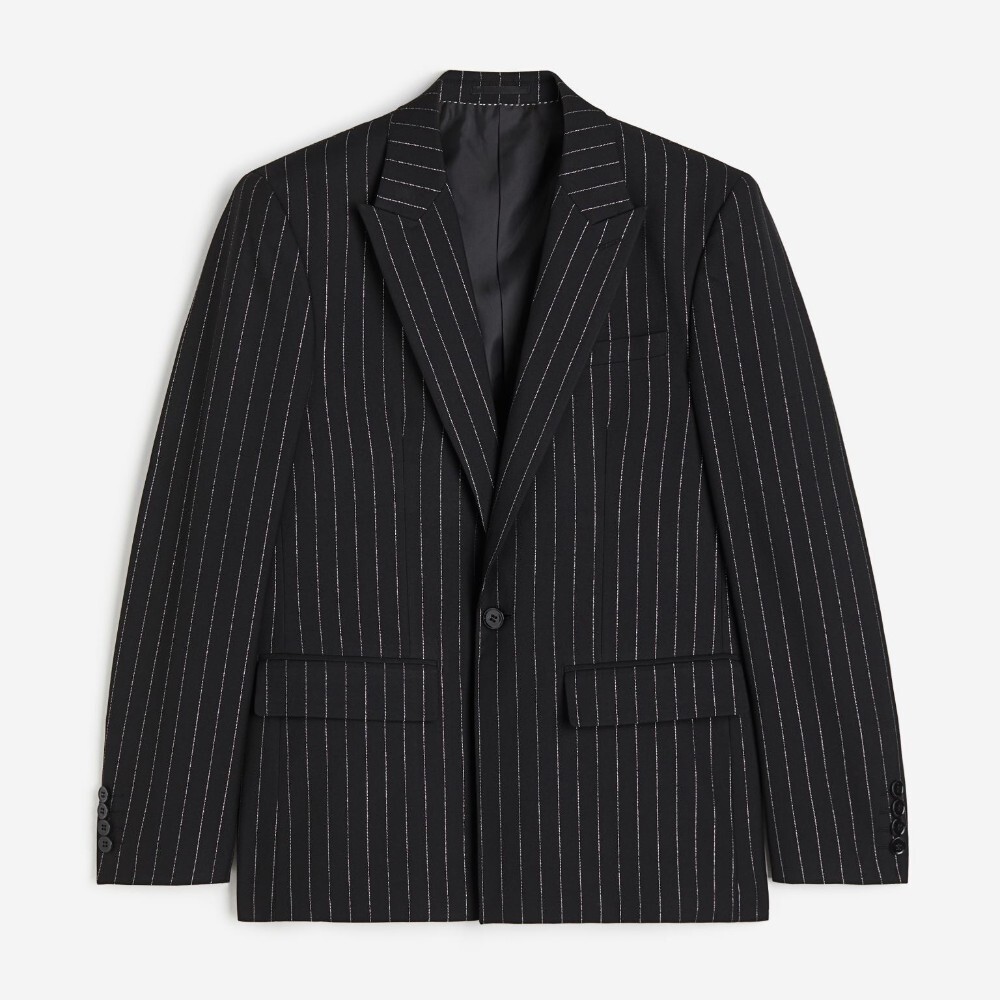 

Пиджак H&M Regular Fit Glittery Single-breasted, черный