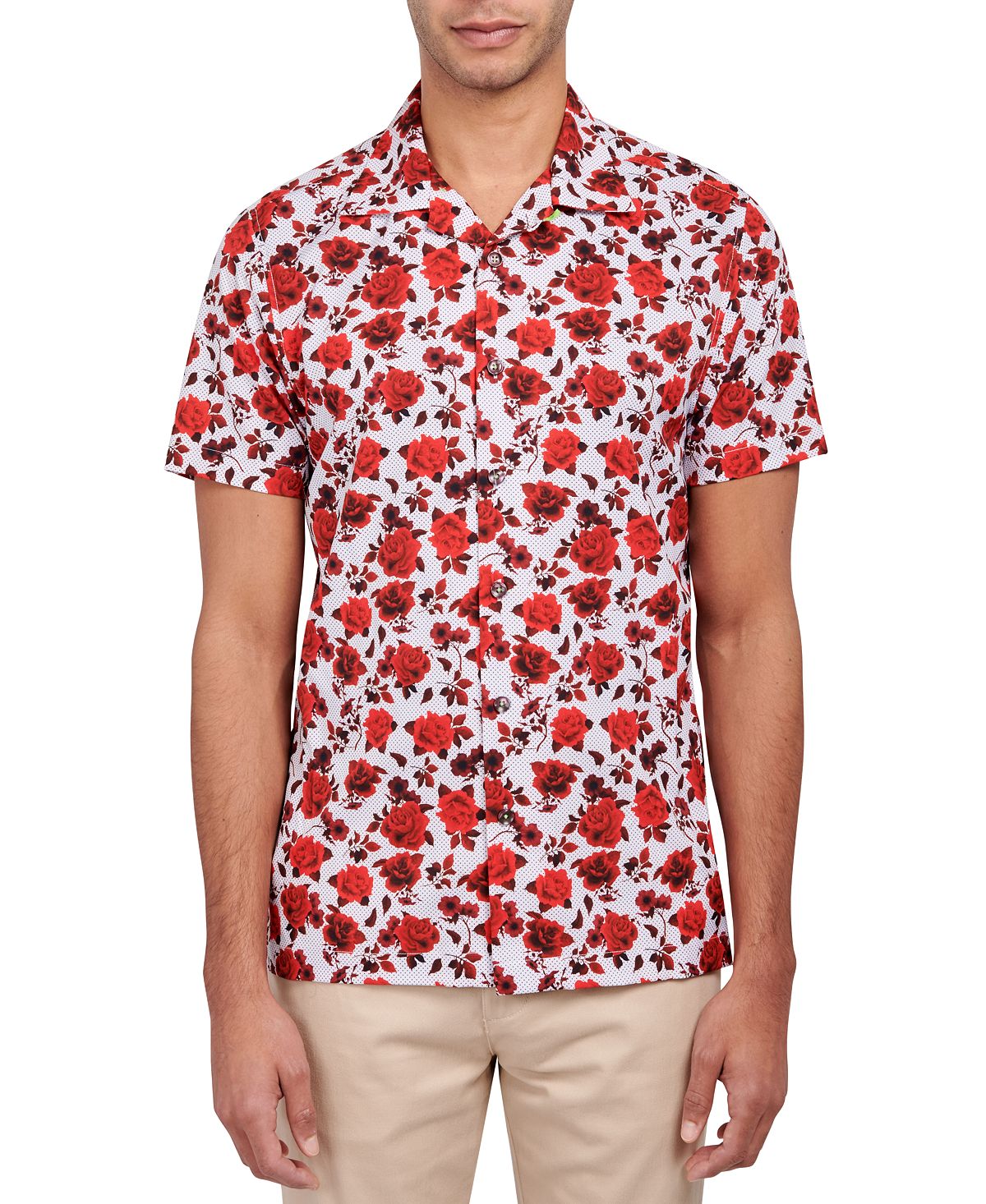 цена Мужская облегающая спортивная рубашка с цветочным принтом и эластичным принтом без утюга Society of Threads, красный